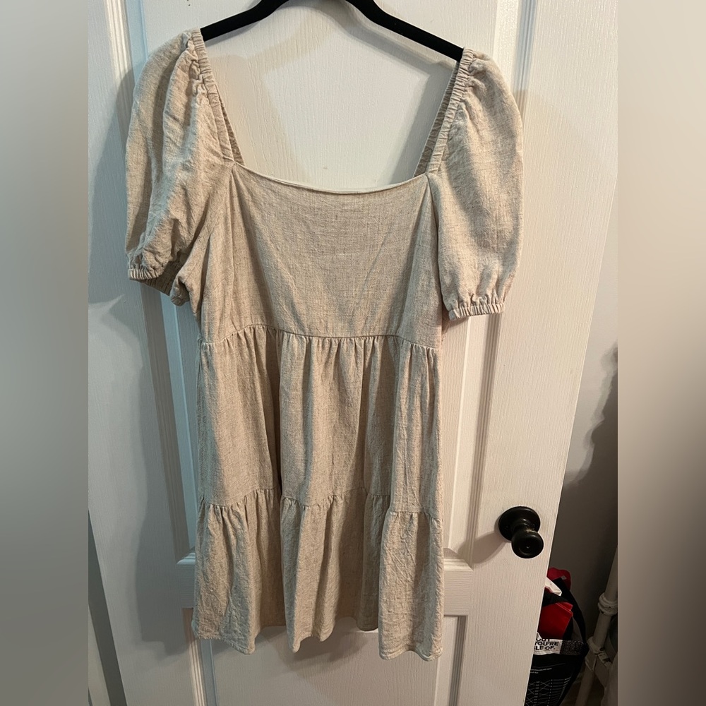 Cream Versona Puff Sleeve Dress